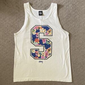 STUSSY Y2K floral graphic tank, Sz Medium.